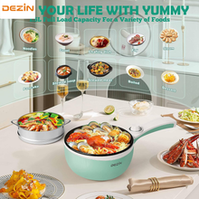 Load image into Gallery viewer, Dezin Hot Pot Electric Upgraded, Non-Stick Sauté Pan, Rapid Noodles Electric Pot, 1.5L Mini Portable Hot Pot for Steak, Egg, Fried Rice, Ramen, Oatmeal, Soup with Power Adjustment