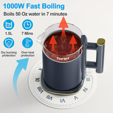 Load image into Gallery viewer, Topwit Electric Kettle, 1.5L Electric Tea Kettle Double Wall, 1000W Glass Hot Water Kettle with Wide-Open Lid, Stainless Steel Plate Kettle Water Boiler, BPA Free, Auto Shut-Off & Boil-Dry Protect
