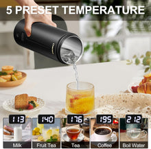 Load image into Gallery viewer, CHACEEF Travel Kettle Upgraded, Portable Electric Kettle, 350ml Small Electric Kettle with 5 Variable Presets, 304 Stainless Steel Mini Hot Water Boiler with Auto Shut-Off & Boil Dry Protection, Black