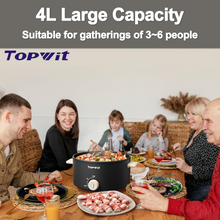 Load image into Gallery viewer, TOPWIT Hot Pot Electric, 4L Electric Pot with Non-Stick Coating, Dual Power Electric Cooker for Deep Frying, Steak, Pasta, Multi-Functional Large Capaity Shabu Shabu Pot for Party, Gathering, Black