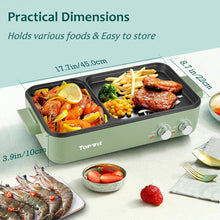 Load image into Gallery viewer, Topwit Hot Pot Electric with Grill, 2 in 1 Indoor Non-Stick Electric Pot and Griddle for Korean BBQ, Steaks, Shabu Shabu and Noodles, Independent Dual Temperature Control, Fast Heating