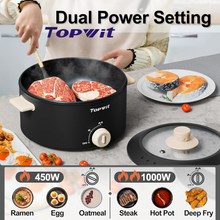 Load image into Gallery viewer, TOPWIT Hot Pot Electric, 4L Electric Pot with Non-Stick Coating, Dual Power Electric Cooker for Deep Frying, Steak, Pasta, Multi-Functional Large Capaity Shabu Shabu Pot for Party, Gathering, Black