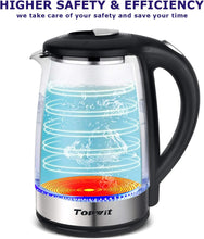 Load image into Gallery viewer, TOPWIT Electric Kettle Glass Hot Water Kettle, 2.0L Water Warmer, BPA-Free Stainless Steel Lid & Bottom, Tea Kettle with Fast Heating, Auto Shut-Off & Boil Dry Protection