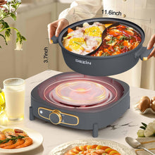 Load image into Gallery viewer, Dezin Hot Pot Electric with Divider, 6L Double-Flavor Shabu Shabu Pot, Dual Sided Removable Non-Stick Hotpot Pot Electric, 3" Depth Chinese Hot Pot with Multi-Power Control, 2 Silicone Ladles Included