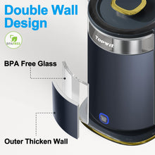 Load image into Gallery viewer, Topwit Electric Kettle, 1.5L Electric Tea Kettle Double Wall, 1000W Glass Hot Water Kettle with Wide-Open Lid, Stainless Steel Plate Kettle Water Boiler, BPA Free, Auto Shut-Off & Boil-Dry Protect