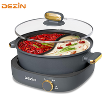 Load image into Gallery viewer, Dezin Hot Pot Electric with Divider, 4L Electric Shabu Shabu with Dual-Flavor Pot,3.7" Depth Nonstick Dual Side with Multi-Power Control for Party, Family and Friend Gathering