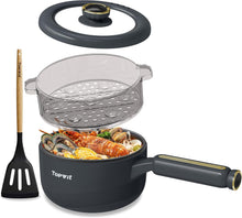 Load image into Gallery viewer, TOPWIT Hot Pot Electric with Steamer, 2L Multifunctional Electric Pot, Non-Stick Fring Pan, Portable Pot for Steak, Fried Rice, Ramen