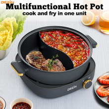 Load image into Gallery viewer, Dezin Hot Pot Electric with Divider, 4L Electric Shabu Shabu with Dual-Flavor Pot,3.7" Depth Nonstick Dual Side with Multi-Power Control for Party, Family and Friend Gathering