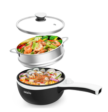 Load image into Gallery viewer, DEZIN Hot Pot Electric Upgraded, Non-Stick Sauté Pan, Rapid Noodles Electric Pot, 1.5L Mini Portable Hot Pot for Steak, Egg, Fried Rice, Ramen, Oatmeal, Soup with Power Adjustment(Egg Rack Included)