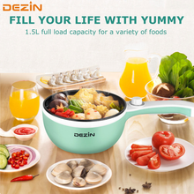 Load image into Gallery viewer, Dezin Hot Pot Electric Upgraded, Non-Stick Sauté Pan, Rapid Noodles Electric Pot, 1.5L Mini Portable Hot Pot for Steak, Egg, Fried Rice, Ramen, Oatmeal, Soup with Power Adjustment