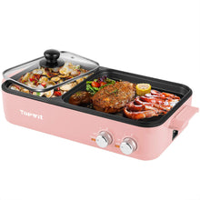 Load image into Gallery viewer, Topwit Hot Pot Electric with Grill, 2 in 1 Indoor Non-stick for Steaks, Shabu Shabu, Noodles, Simmer and Fry, Korean BBQ Grill, Independent Dual Temperature Control, Pink