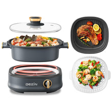 Load image into Gallery viewer, Dezin Electric Shabu Shabu Pot with Removable Pot, 3L Non-Stick Hot Pot Electric with Steamer and Grill Pan, 3-in-1 Electric Pot with Dual-Power Control for Party, Family and Friend Gathering