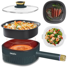 Load image into Gallery viewer, DEZIN 3L electric hot pot, non-stick pan, 2L baking pan and 2.5L steamer, 3-in-1 rice cooker, double power 1000W fast cooker