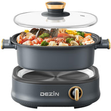 Load image into Gallery viewer, Dezin Electric Shabu Shabu Pot with Removable Pot, 3L Non-Stick Hot Pot Electric with Steamer and Grill Pan, 3-in-1 Electric Pot with Dual-Power Control for Party, Family and Friend Gathering