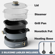 Load image into Gallery viewer, Dezin Electric Shabu Shabu Pot with Removable Pot, 3L Non-Stick Hot Pot Electric with Steamer and Grill Pan, 3-in-1 Electric Pot with Dual-Power Control for Party, Family and Friend Gathering