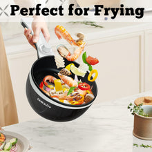 Load image into Gallery viewer, DEZIN Hot Pot Electric Upgraded, Non-Stick Sauté Pan, Rapid Noodles Electric Pot, 1.5L Mini Portable Hot Pot for Steak, Egg, Fried Rice, Ramen, Oatmeal, Soup with Power Adjustment(Egg Rack Included)