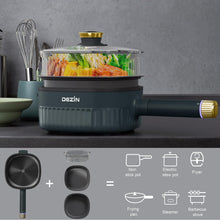 Load image into Gallery viewer, DEZIN 3L electric hot pot, non-stick pan, 2L baking pan and 2.5L steamer, 3-in-1 rice cooker, double power 1000W fast cooker