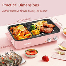 Load image into Gallery viewer, Topwit Hot Pot Electric with Grill, 2 in 1 Indoor Non-stick for Steaks, Shabu Shabu, Noodles, Simmer and Fry, Korean BBQ Grill, Independent Dual Temperature Control, Pink