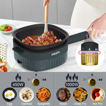 Load image into Gallery viewer, DEZIN 3L electric hot pot, non-stick pan, 2L baking pan and 2.5L steamer, 3-in-1 rice cooker, double power 1000W fast cooker