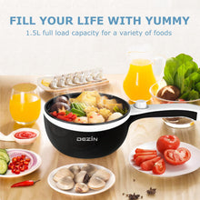 Load image into Gallery viewer, DEZIN Hot Pot Electric Upgraded, Non-Stick Sauté Pan, Rapid Noodles Electric Pot, 1.5L Mini Portable Hot Pot for Steak, Egg, Fried Rice, Ramen, Oatmeal, Soup with Power Adjustment(Egg Rack Included)