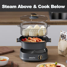 Load image into Gallery viewer, Dezin Electric Shabu Shabu Pot with Removable Pot, 3L Non-Stick Hot Pot Electric with Steamer and Grill Pan, 3-in-1 Electric Pot with Dual-Power Control for Party, Family and Friend Gathering