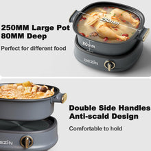 Load image into Gallery viewer, Dezin Electric Shabu Shabu Pot with Removable Pot, 3L Non-Stick Hot Pot Electric with Steamer and Grill Pan, 3-in-1 Electric Pot with Dual-Power Control for Party, Family and Friend Gathering