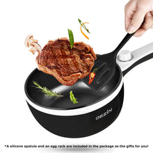 Load image into Gallery viewer, DEZIN Hot Pot Electric Upgraded, Non-Stick Sauté Pan, Rapid Noodles Electric Pot, 1.5L Mini Portable Hot Pot for Steak, Egg, Fried Rice, Ramen, Oatmeal, Soup with Power Adjustment(Egg Rack Included)