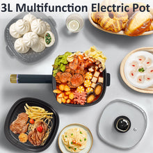 Load image into Gallery viewer, DEZIN 3L electric hot pot, non-stick pan, 2L baking pan and 2.5L steamer, 3-in-1 rice cooker, double power 1000W fast cooker