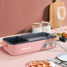 Load image into Gallery viewer, Topwit Hot Pot Electric with Grill, 2 in 1 Indoor Non-stick for Steaks, Shabu Shabu, Noodles, Simmer and Fry, Korean BBQ Grill, Independent Dual Temperature Control, Pink