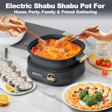 Load image into Gallery viewer, Dezin Electric Shabu Shabu Pot with Removable Pot, 3L Non-Stick Hot Pot Electric with Steamer and Grill Pan, 3-in-1 Electric Pot with Dual-Power Control for Party, Family and Friend Gathering