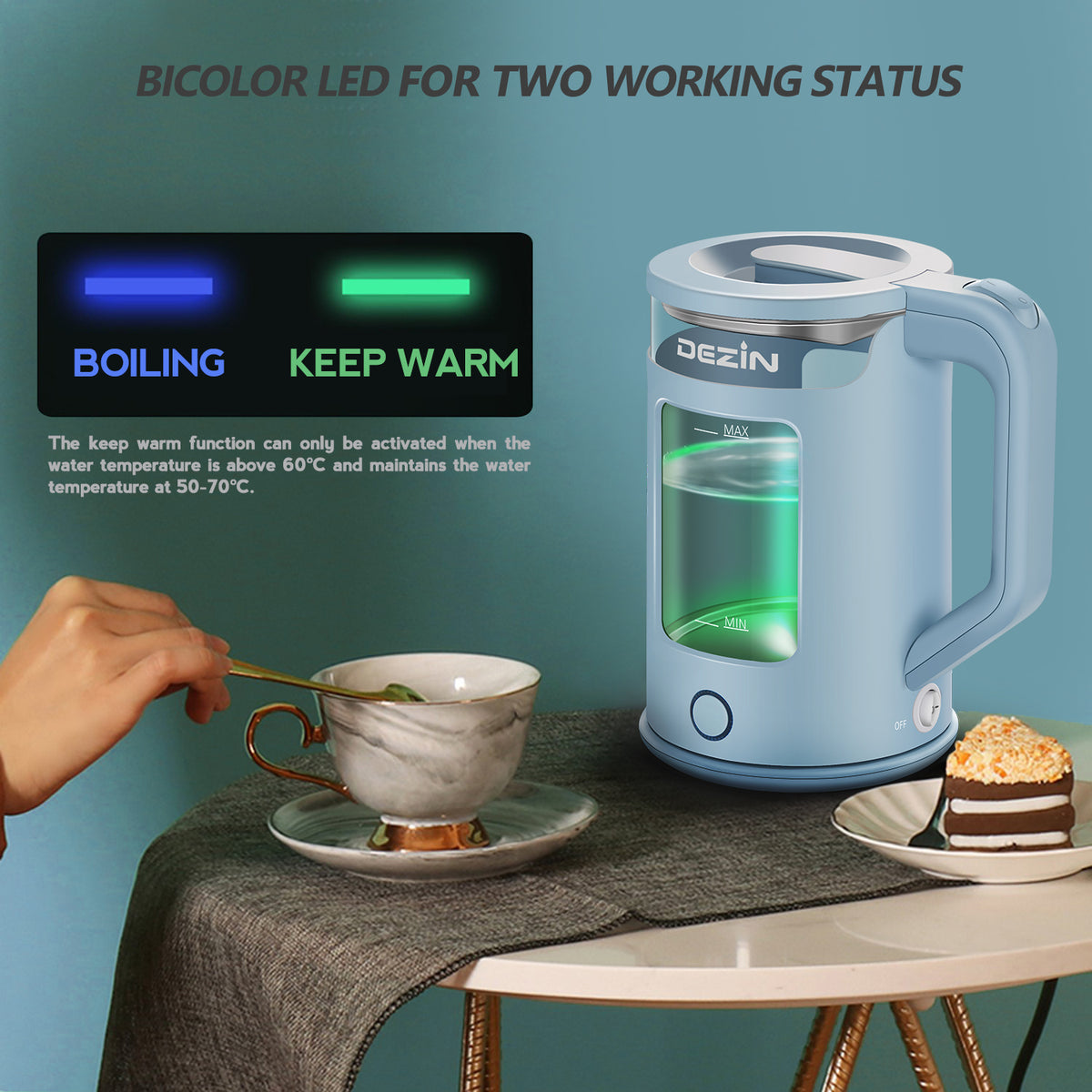 Dezin 1.5L BPA Free Double Wall Electric Kettle Instructions Manual