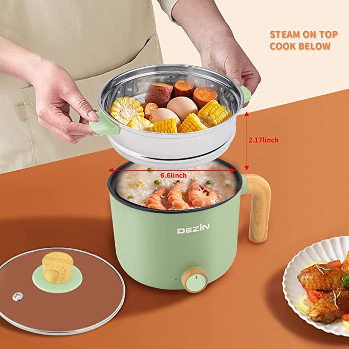 Dezin Electric Hot Pot with Steamer, 1.5L Non-stick Ramen Cooker, 2 in –  Dezin Direct