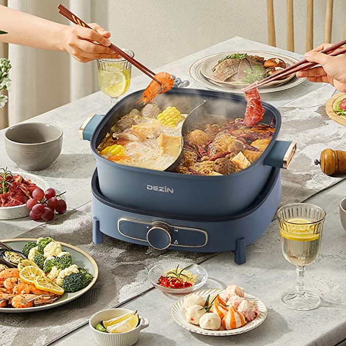  Dezin Electric Shabu Shabu Pot with Removable Pot, 4L Non-Stick Hot  Pot Electric with Multi-Power Control, 3.7 Depth Electric Pot with  Tempered Glass Lid for Party, Family and Friend Gathering: Home