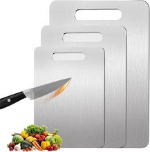 Load image into Gallery viewer, 3 Pack Titanium Cutting Boards for Kitchen,100% Pure Titanium, Cutting Edge Hygiene &amp; Durability, Double-sided food-grade Cutting Board For Meats Fruist And Vegetables,Easy to Clean（M+L+XL)
