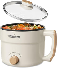 Load image into Gallery viewer, Stariver 1.5L Electric Hot Pot with Dual Power - Mini Portable Non-Stick Noodle Cooker for Ramen, Soup, Pasta, Egg, Oatmeal - Overheat &amp; Boil-Dry Protection - Ideal for Dorm, Office, Travel Gift
