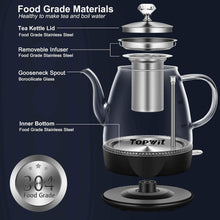 Load image into Gallery viewer, Topwit Electric Kettle Glass, For Hot Water, Tea and Coffee Dual Purpose Design, BPA-Free, 1L Pour Over Removable Stainless Steel Infuser, Auto-shut Off &amp; Boil-dry Protect

