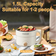 Load image into Gallery viewer, Stariver 1.5L Electric Hot Pot with Dual Power - Mini Portable Non-Stick Noodle Cooker for Ramen, Soup, Pasta, Egg, Oatmeal - Overheat &amp; Boil-Dry Protection - Ideal for Dorm, Office, Travel Gift
