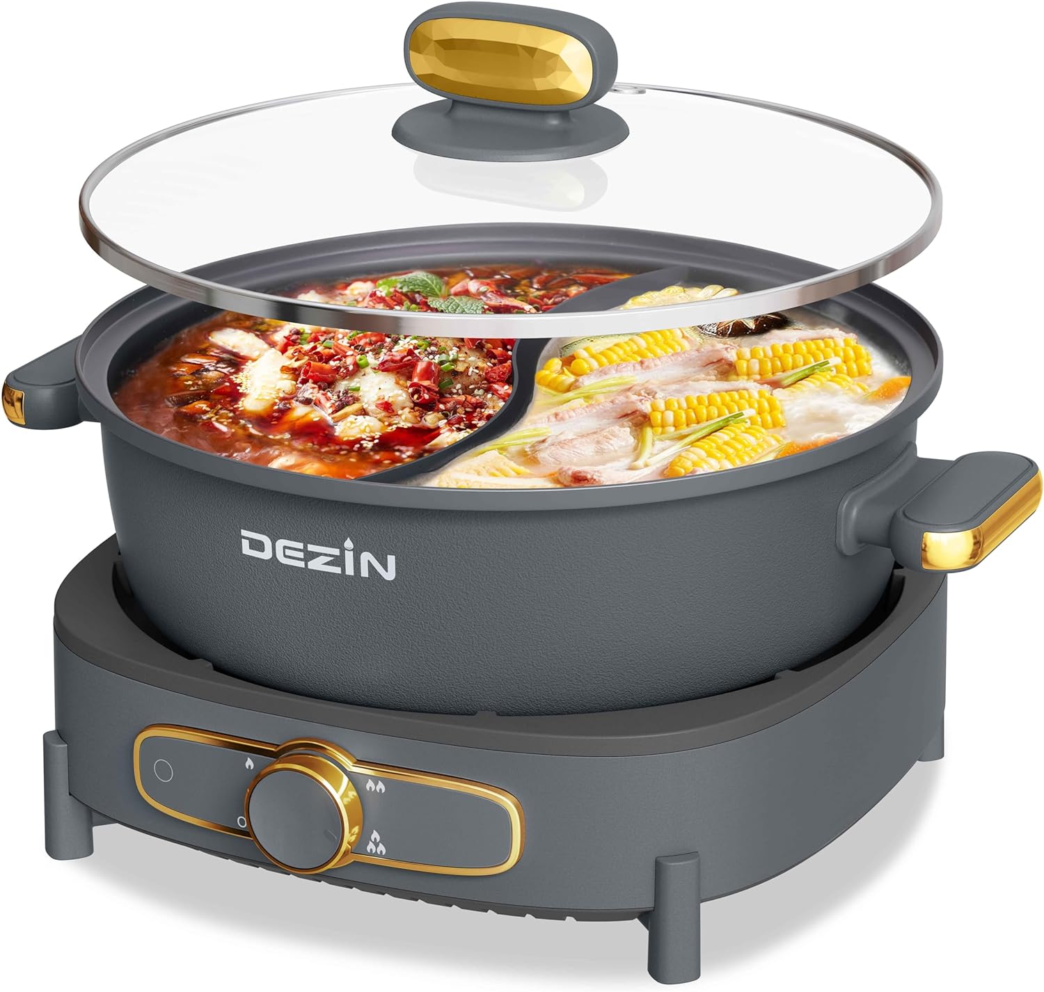 Dezin Hot Pot Electric with Divider, 6L Double-Flavor Shabu Shabu
