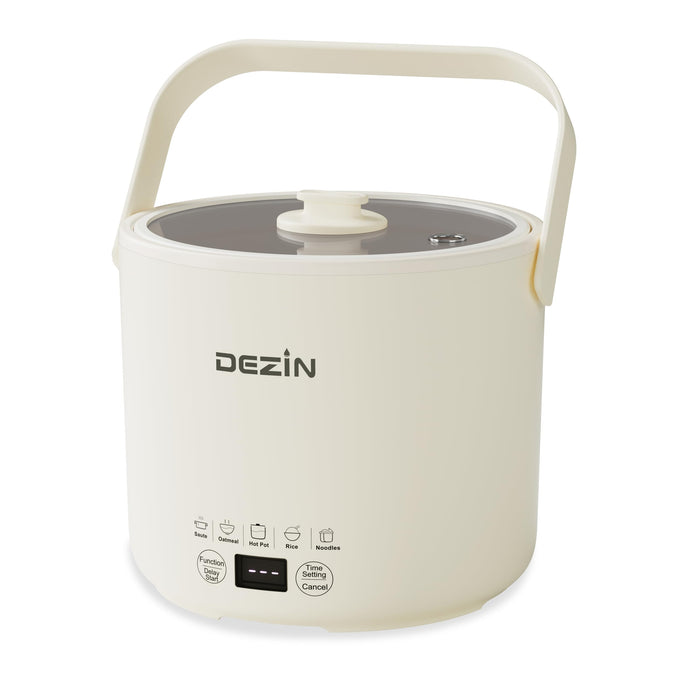 Dezin Mini Rice Cooker 2 Cups Uncooked, 1L Small Ramen Cooker, Portable Travel Electric Pot, Multi-function Non-Stick Electric Cooker, Rice Maker with Timer Delay & Keep Warm Function, Beige