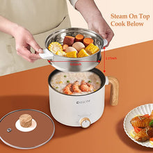 Load image into Gallery viewer, Dezin Electric Hot Pot with Steamer, 1.5L Non-stick Ramen Cooker, 2 in 1 Shabu Shabu Hot Pot, Multifunctional Cooker with Overheating Protection for Stew, Noodles (Egg Rack Included)
