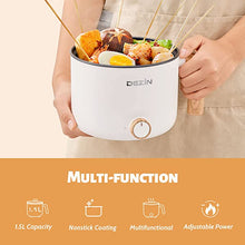 Load image into Gallery viewer, Dezin Electric Hot Pot with Steamer, 1.5L Non-stick Ramen Cooker, 2 in 1 Shabu Shabu Hot Pot, Multifunctional Cooker with Overheating Protection for Stew, Noodles (Egg Rack Included)
