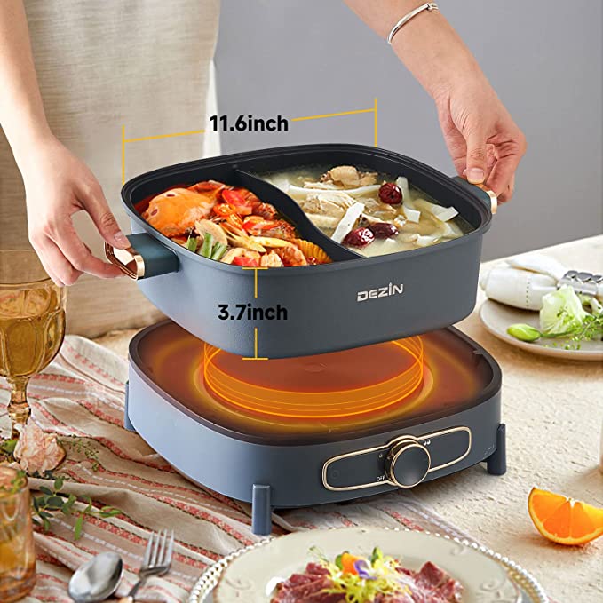 Dezin Electric Hot Pot with Divider, 5L Double-Flavor Shabu Dezin Electric Hot Pot with Divider, 5L Double-Flavor Shabu