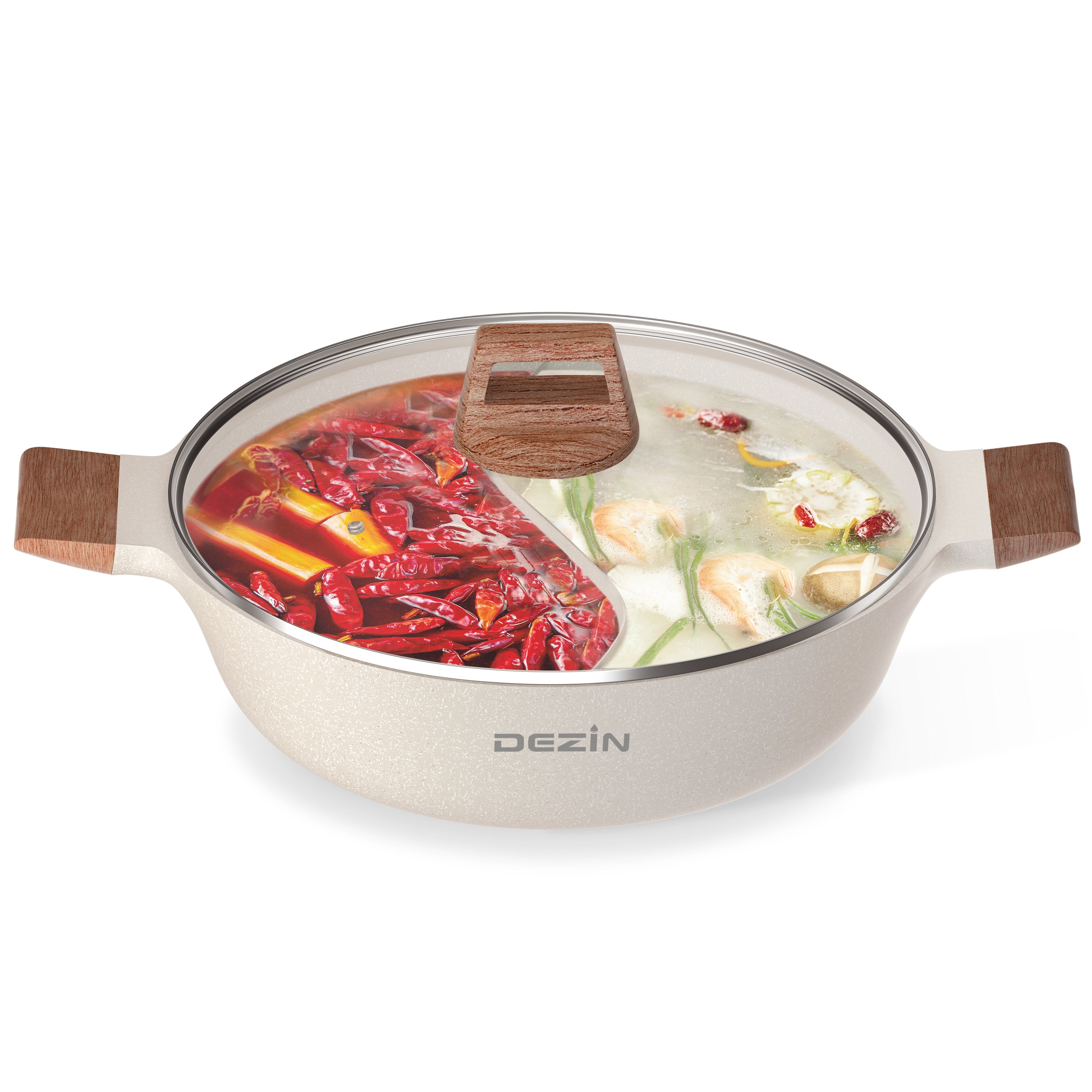 Stainless Steel Hot Pot Shabu Hot Pot S-type Stockpot With Divider + Glass  Lid