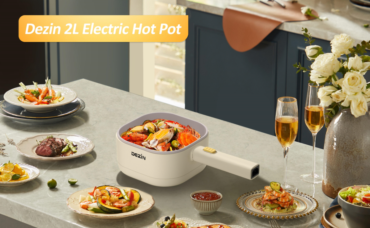 Dezin Hot Pot Electric, 2L Non-Stick Ceramic Coating Electric Pot