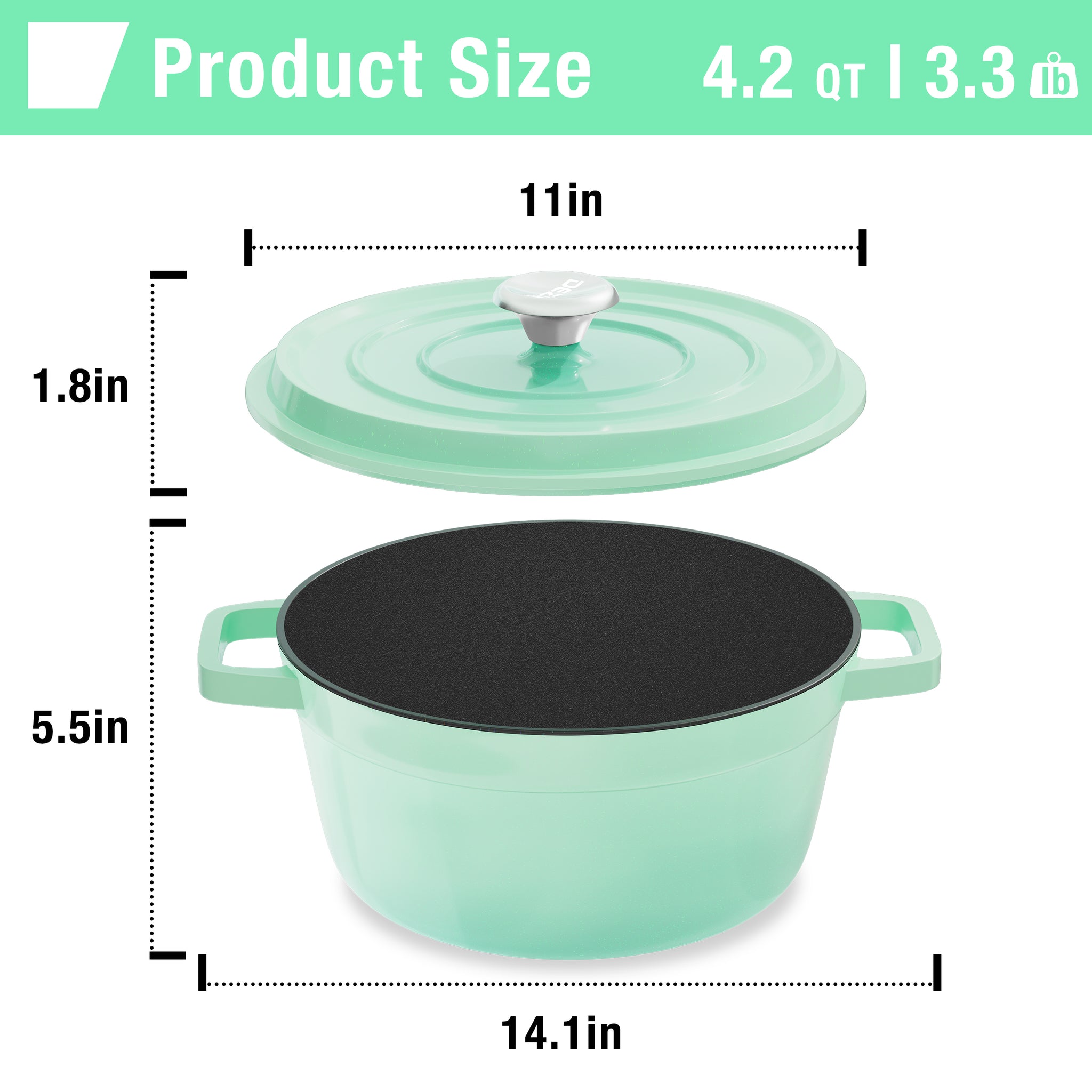 Enameled Cast Iron Dutch Oven 4.2QT