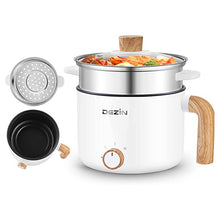 Load image into Gallery viewer, Dezin Electric Hot Pot with Steamer, 1.5L Non-stick Ramen Cooker, 2 in 1 Shabu Shabu Hot Pot, Multifunctional Cooker with Overheating Protection for Stew, Noodles (Egg Rack Included)
