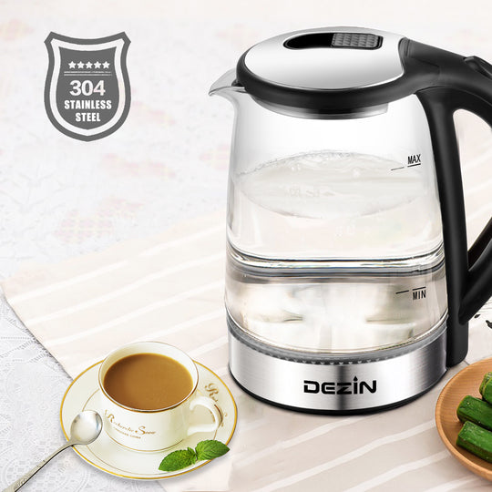 Dezin Electric Glass Kettle, 1.8L, Equipped With Blue LED Indicator
